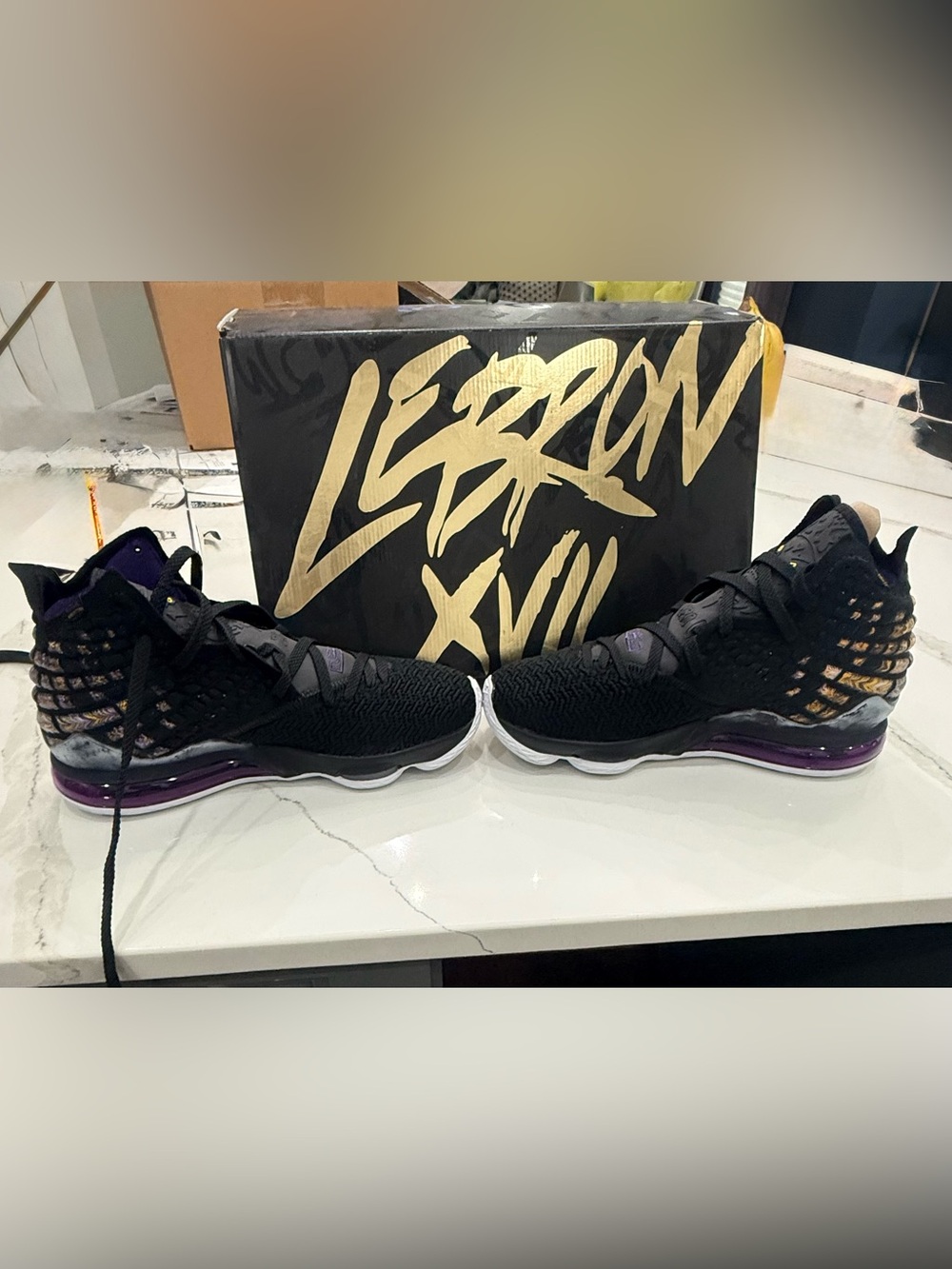 Nike LeBron XVII Black Gold with Purple Accents Basketball Shoes